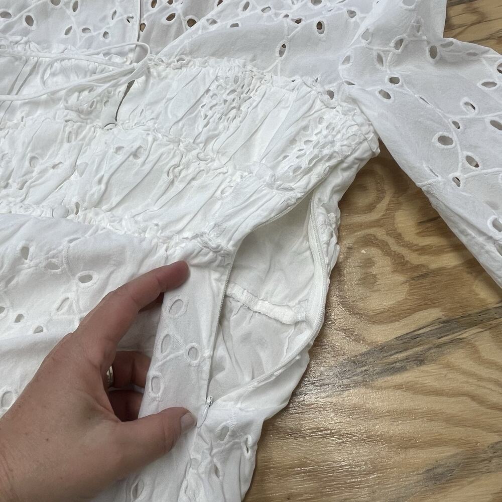 Zara White Eyelet Babydoll Mini Dress Womens XL Empire Waist Boho Festival - Picture 11 of 16